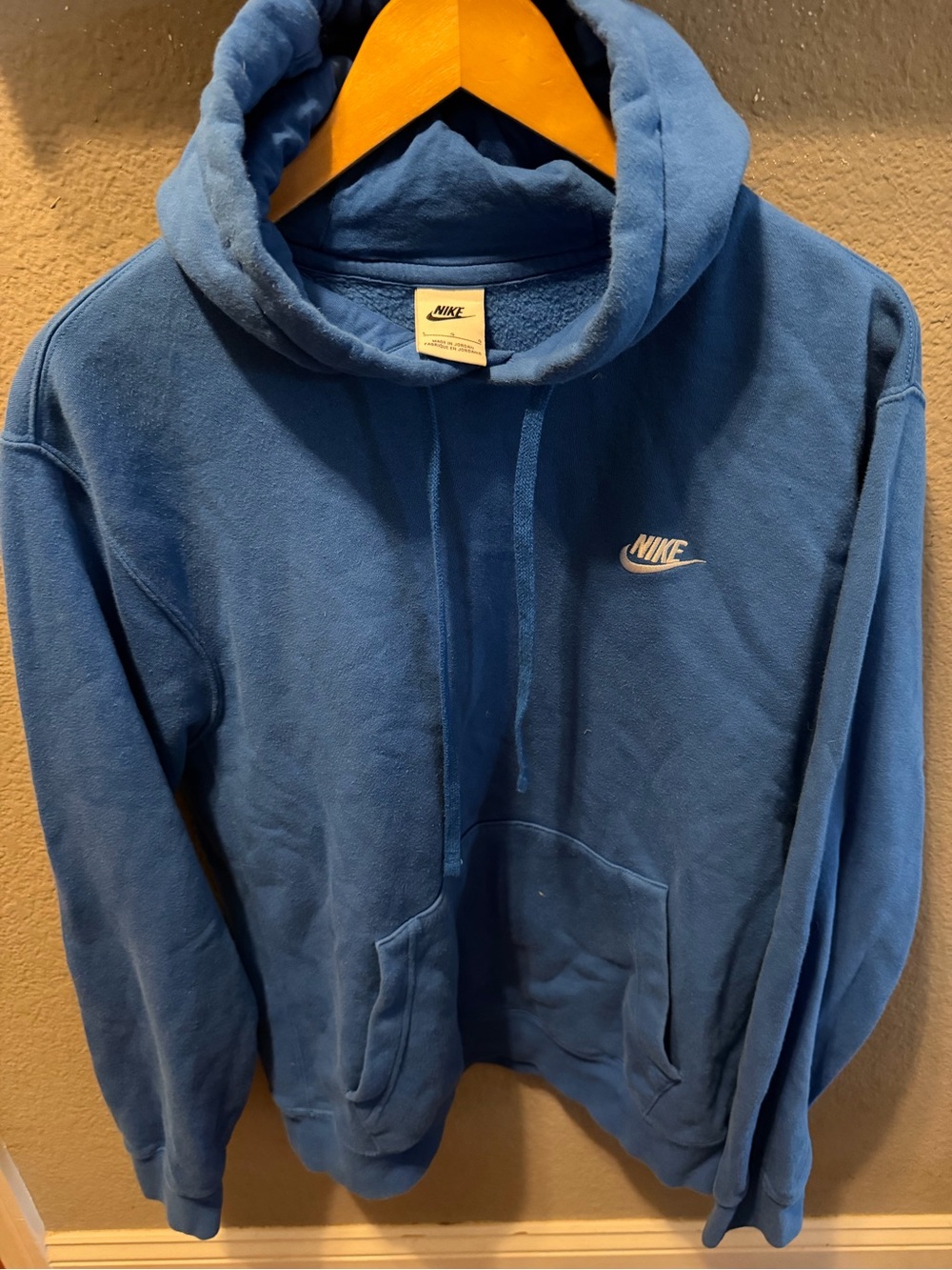 Nike Hoodie Mens Large Blue Pullover Sweatshirt Embroidered Swoosh Fleece Lined